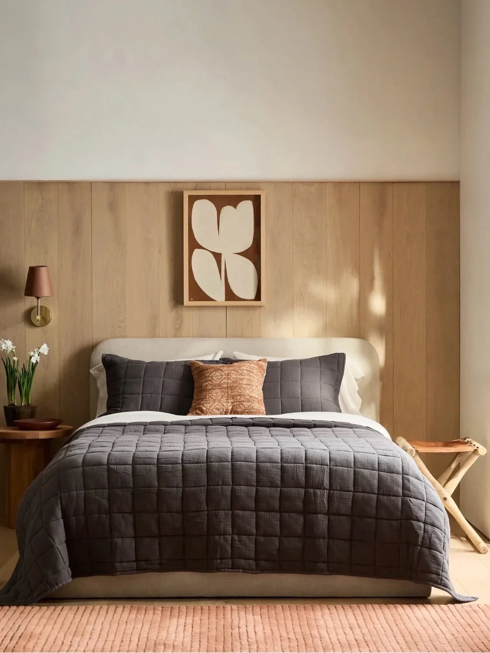 Quince Organic Cotton Gauze Box Quilt in Charcoal, size Queen, NEW